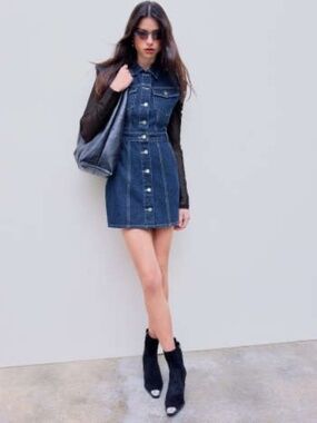 Cider Denim Pocket Button Mini Dress Size L/8